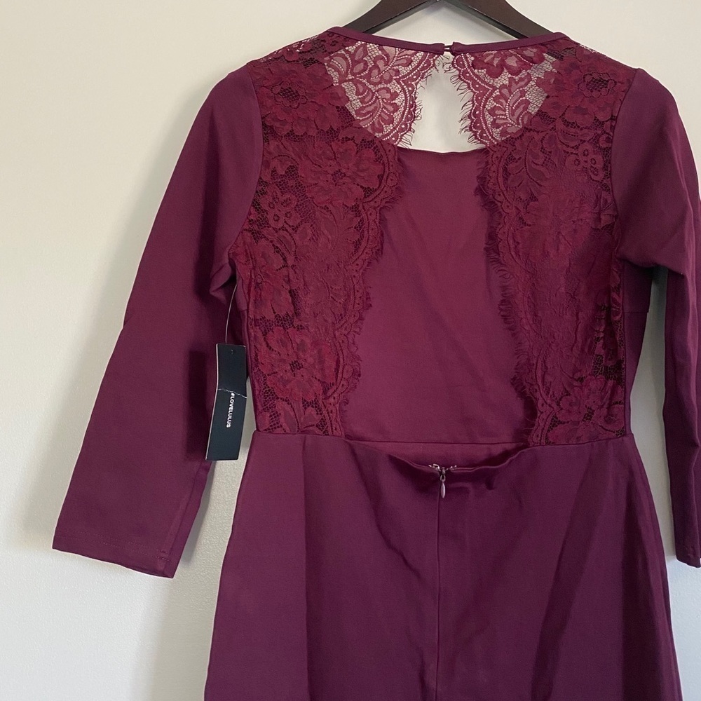 𝅺NWT LULUS Love Language Plum Lace Backless Dress M - Picture 8 of 11